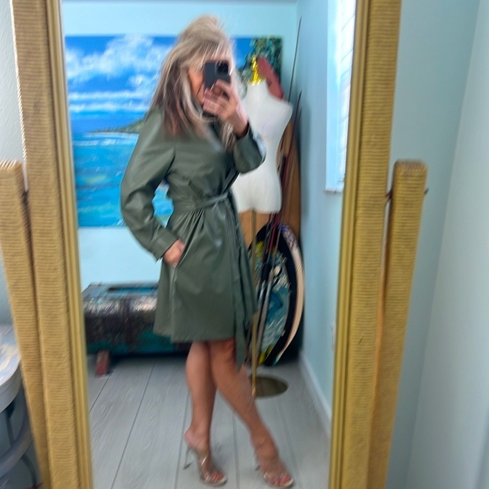 NWT,The Drop, Sam Olive Vegan Leather, Belted,Shirtdress, Button-Up, Size XXL - Picture 3 of 12